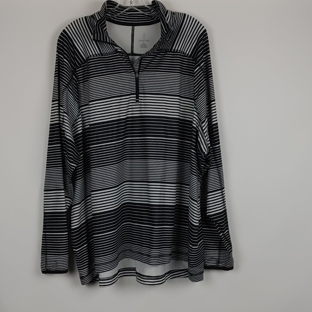 Lands' End Black and White Stripped Quarter Zip Pullover 3X